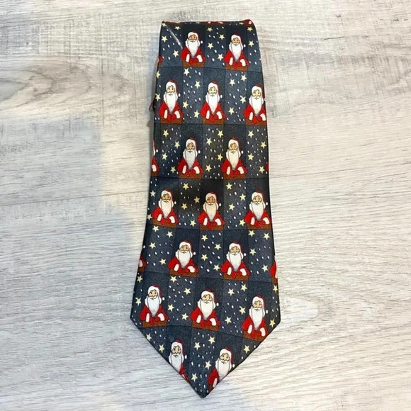Christmas Holiday Santa  Neck Tie 56" Navy Red Gold - Picture 1 of 8